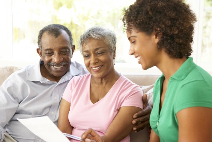 Family reviewing nursing home financial information