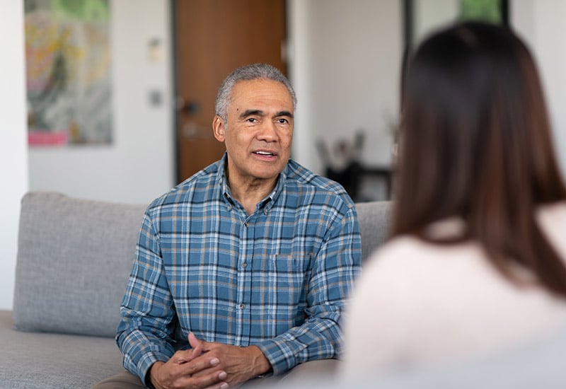 Senior man in a speech therapy session
