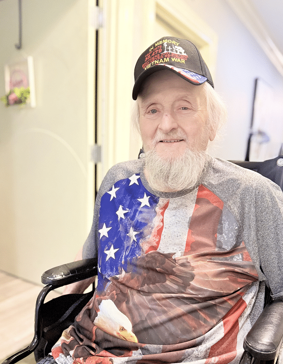 Veteran resident in a wheelchair